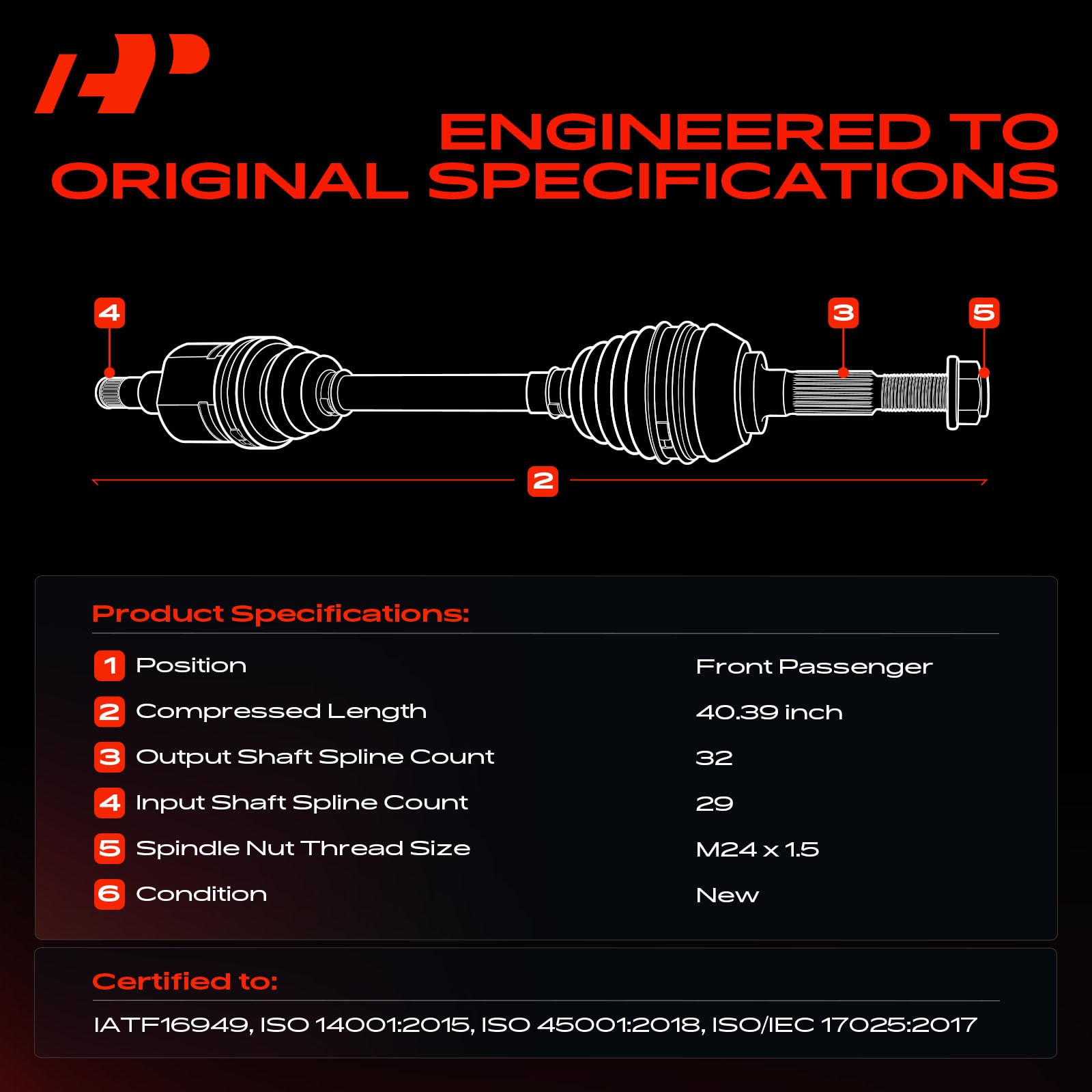 A-Premium CV axle front-right with reference 391011AA0C offers dependable replacement for Murano.