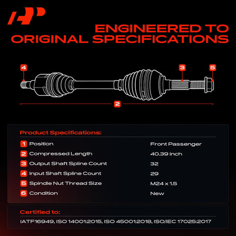 A-Premium CV axle front-right with reference 391011AA0C offers dependable replacement for Murano.