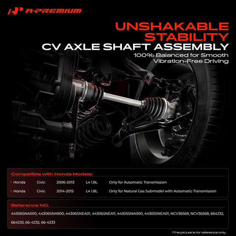 A-Premium front CV axle right side for Honda Civic, smooth torque delivery.