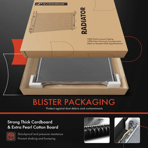 A-Premium radiator core dimensions for accurate replacement sizing.