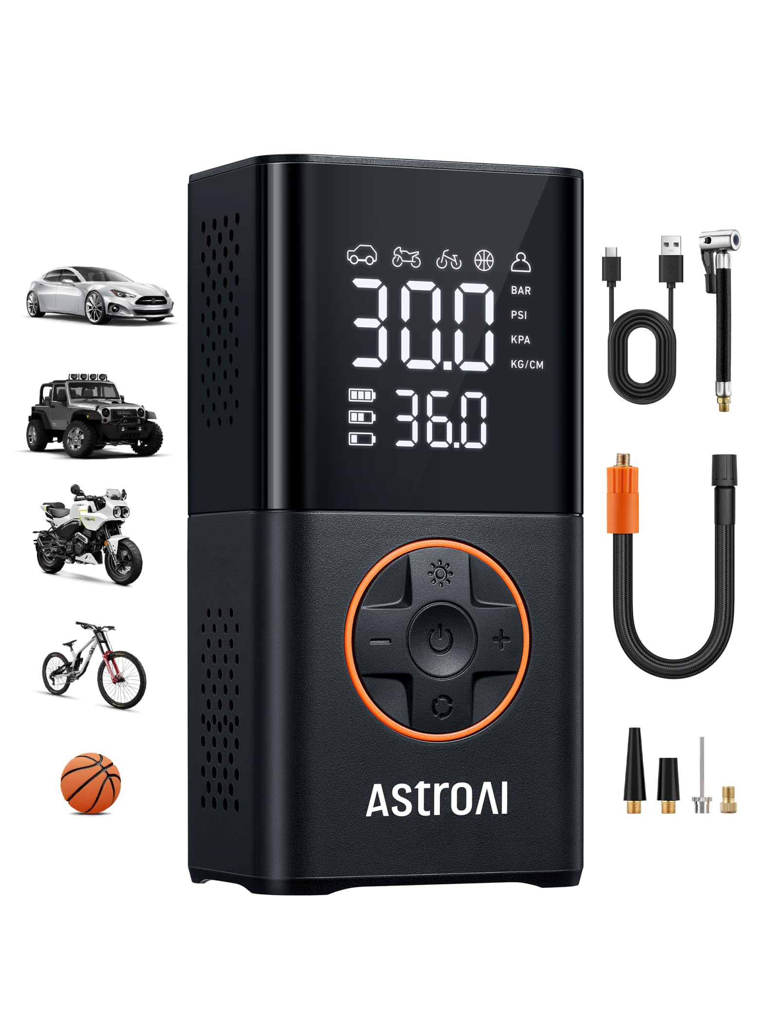 AstroAI L7 front view of the tire inflator, a compact cordless design for quick inflations.