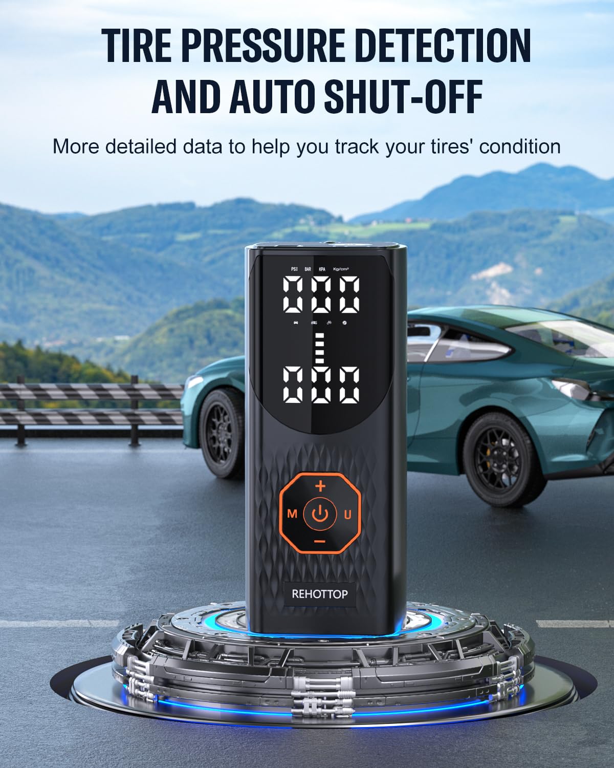 REHOTTOP inflator with four preset modes for car bike motorcycle and balls