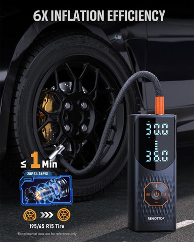 REHOTTOP tire inflator with LCD display provides precise pressure readouts